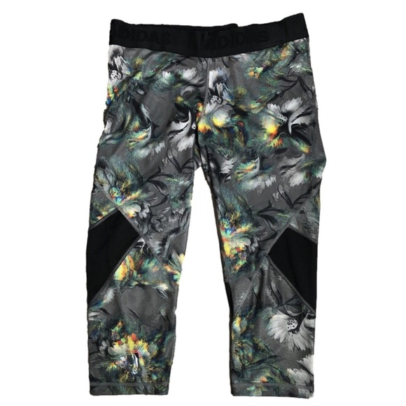 Adidas TechFit Compression Workout Reflective Floral Crop Pants A226 - Picture 2 of 6